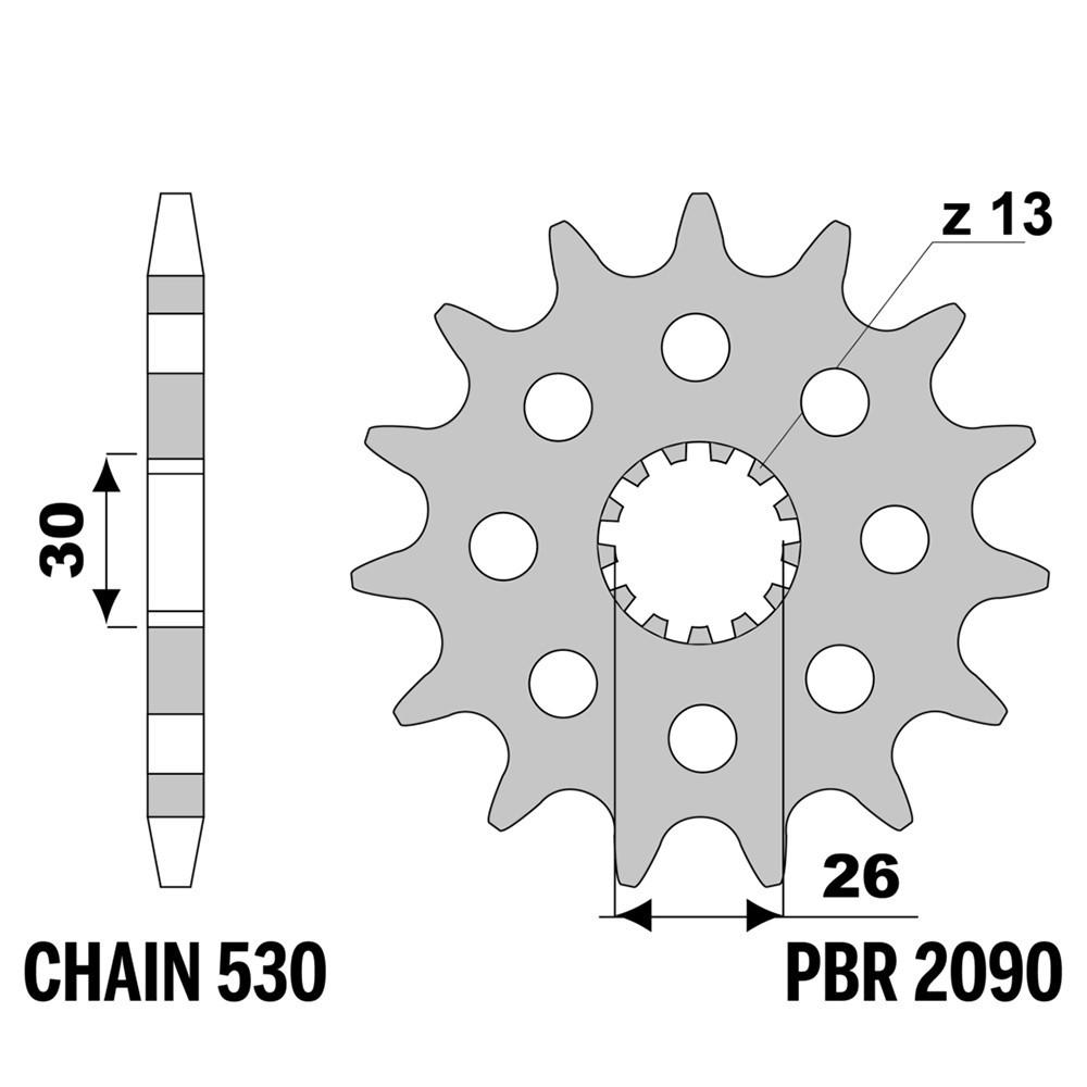 Pignon avant PBR 18 dents pas 530 pour Triumph Tiger 1050 de 2007 à 2014