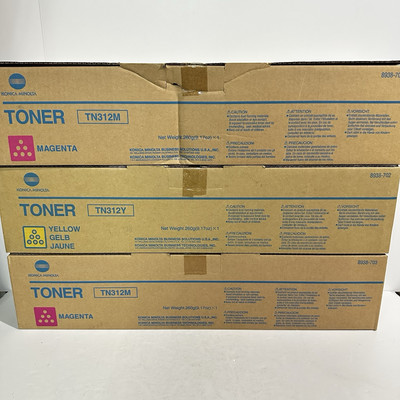 3 Genuine Konica Minolta TN312M TN312Y OEM Toners 2 Magenta 1 Yellow NEW