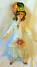 Vintage Flapper Dress 20s Style Porcelain Doll in Cloche Straw Hat Jazz Age