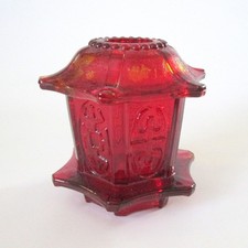 Vintage Glass Fairy Light Chinese Pagoda Candle Holder Possibly LE Smith -Flaw-