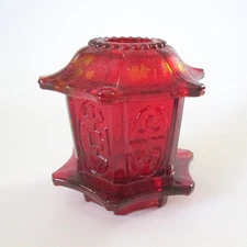 Vintage Glass Fairy Light Chinese Pagoda Candle Holder Possibly LE Smith -Flaw-