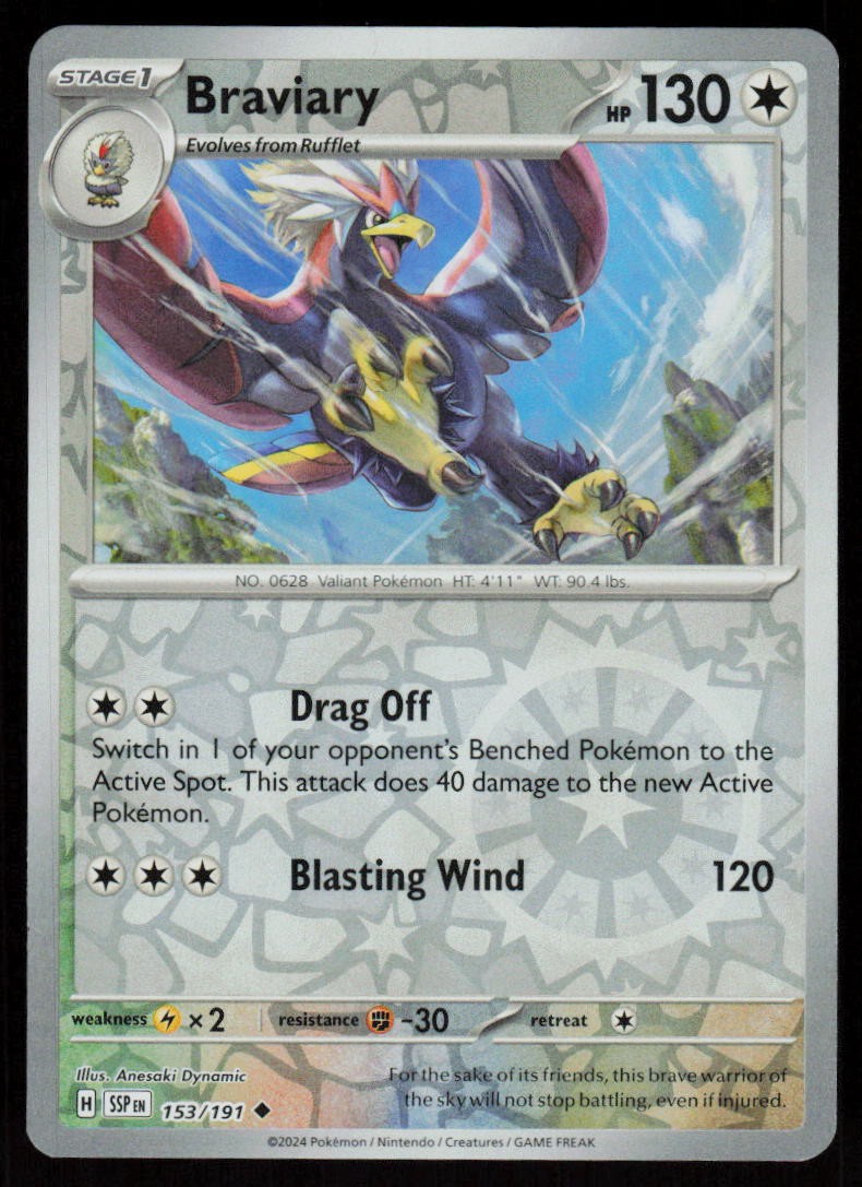 Braviary 153/191 Uncommon Surging Sparks Pokemon Reverse Holo Near Mint