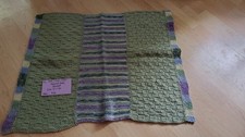 Hand Crocheted Knit Baby Blanket  Green, Purple, Blue, Cream Color  31" x 26"
