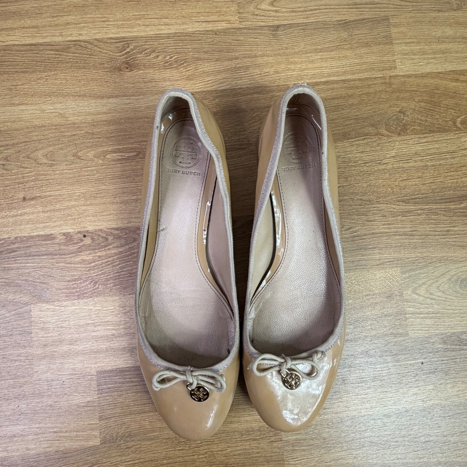 Tory Burch Patent Leather Block Heel Pumps Nude Beige 9.5M thumbnail 5