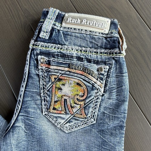 Rock Revival Jeans Womens 27x30 Burma Bootcut Blue Embellished Stretch Denim - Picture 2 of 23