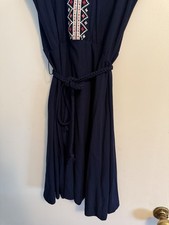 Old Navy Blue Boho Embroidered Belted Dress Size Small