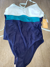 women NEW NWT 1 PC SWIM SWIMMING SUIT KONA SOL BLUES size SMALL TIES ON BACK