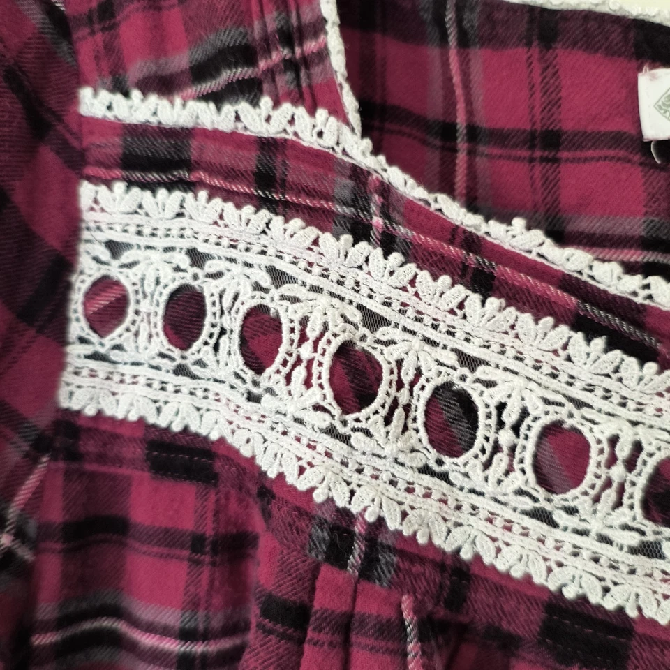 Camisón Eileen West Talla Mediana Púrpura Franela a Cuadros Algodón Rayón Encaje Casa de Campo Foto 4 de 4