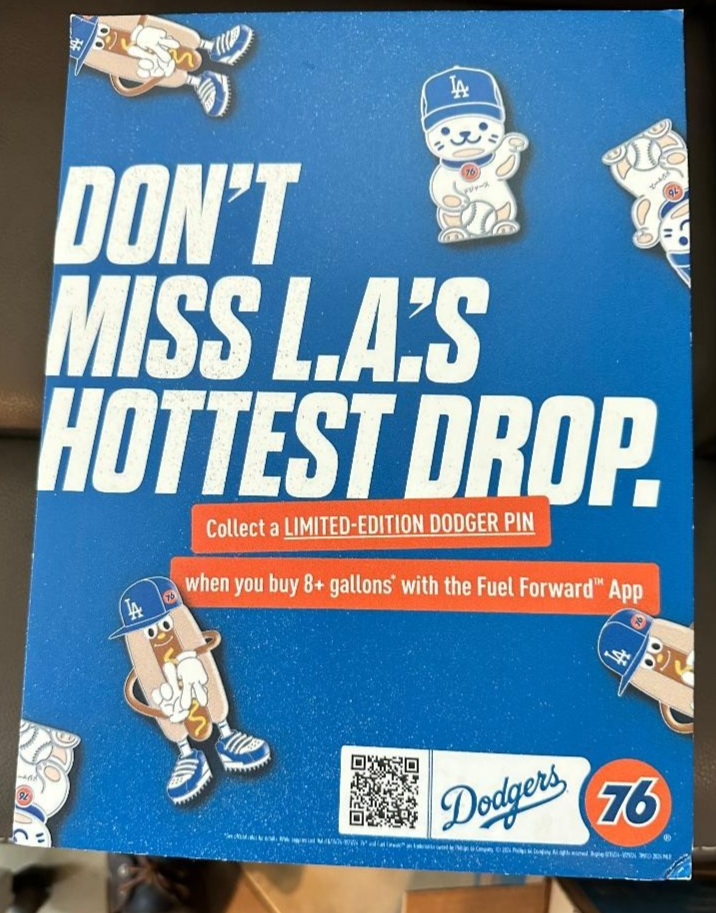 2026 UNION 76 LOS ANGELES DODGERS SIGN 8 GALLONS GAS SEND IN FOR
