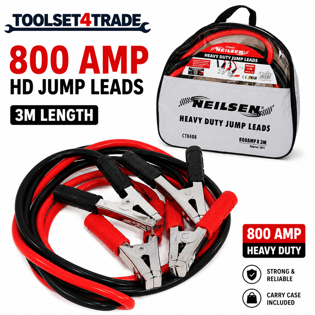 Jump Leads Heavy Duty Battery Start 3M Booster Cable Car Van Truck Boost 800Amp