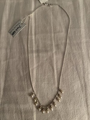 SS 925 Silver Color Beaded Necklace With Dangling Genuine Fresh Water Pearls 