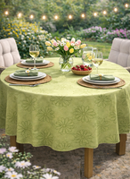 Tischdecke 160 Rund LindgrüN BlüTen Lotus-Effekt Abwaschbar Fleckschutz Outdoor