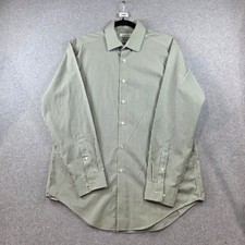 Calvin Klein Slim Fit Dress Shirt Mens Green White Micro Long Sleeve 16 32/33