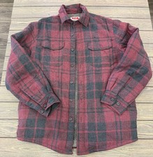 Wrangler Mens Sherpa Lined Plaid Flannel Shirt Jacket Burgundy Gray S