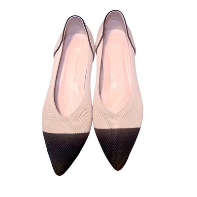 Chic Pointed Toe Knit Flats Women's Low Block Heel Comfort Slip On Shoes