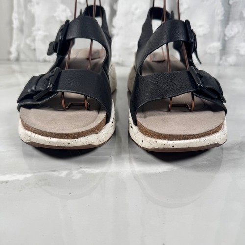 Bionica schwarze Leder Riemchen Slingback Sandalen Plateau Keilabsätze Komfort 11 M - Bild 3 von 12