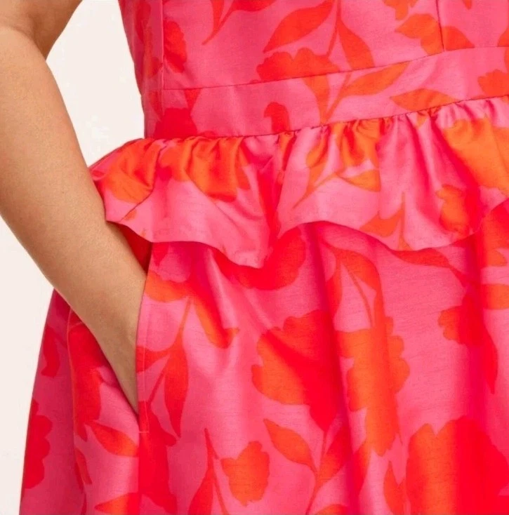 Abito midi Kate Spade NY x Target donna classico rosa peplo con volant taglie forti 14