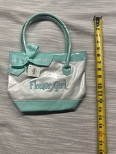 Mud Pie Teal And White Flower Girl monogram purse bag Patent Leather