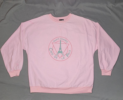 Paris Cafe de la Paix Sweatshirt Mens Large Pink Crewneck Made USA Eiffel Tower