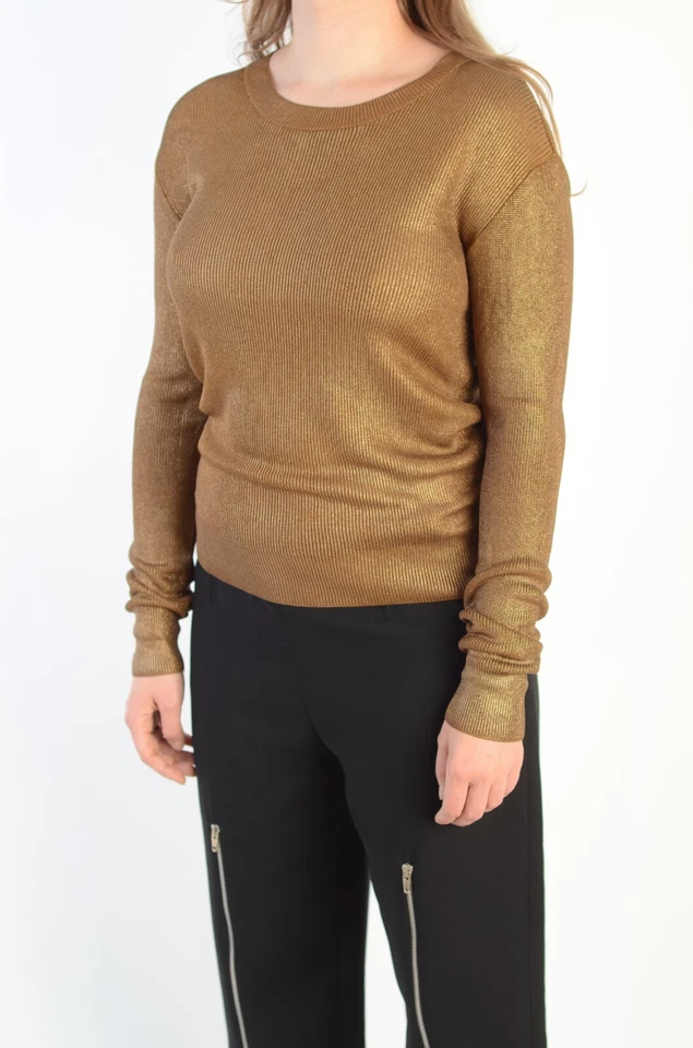 Suéter Jersey Gucci Lujo Para Mujer Dorado Viscosa Encerado Tejido Talla S Hecho en Italia Foto 2 de 4