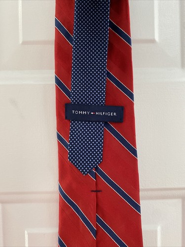 Tommy Hilfiger Necktie 100% Silk Striped Red White & Blue - Made in USA! - EUC - Picture 3 of 3