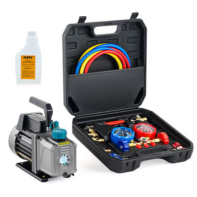 OMT Combo 3.5CFM 1/4 HP Air Vacuum Pump HVAC Refrigeration AC Manifold Gauge Set