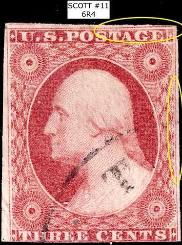 Scott #11 1851-1857 3c Washington, CDS cancellation. 3+ Margins POS 6R4