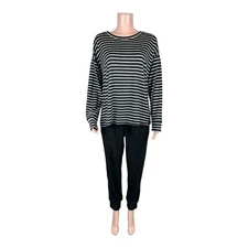 Splendid Women's Printed Hacci Lounge Set Black/Stripe 1X Plus Size