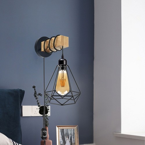 LEDSone Modern Industrial Wall Light Metal Wood Plug in Lighting Fixtures - Picture 20 of 21
