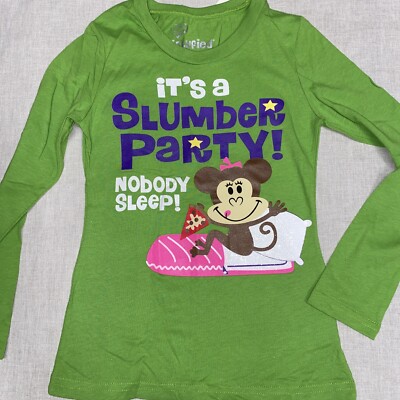 NEW Girls Kids Shirt Top t-shirt Tee Monkey Green Slumber Party Cotton Sz  Sm