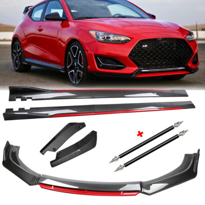 Carbon Fiber Look Front Lip Chin Bumper Side Skirt For Hyundai Veloster N