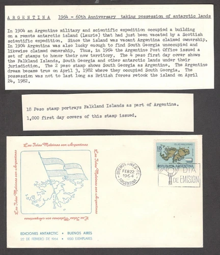 Argentina Antarctic MALVINAS 1964 18p FDC