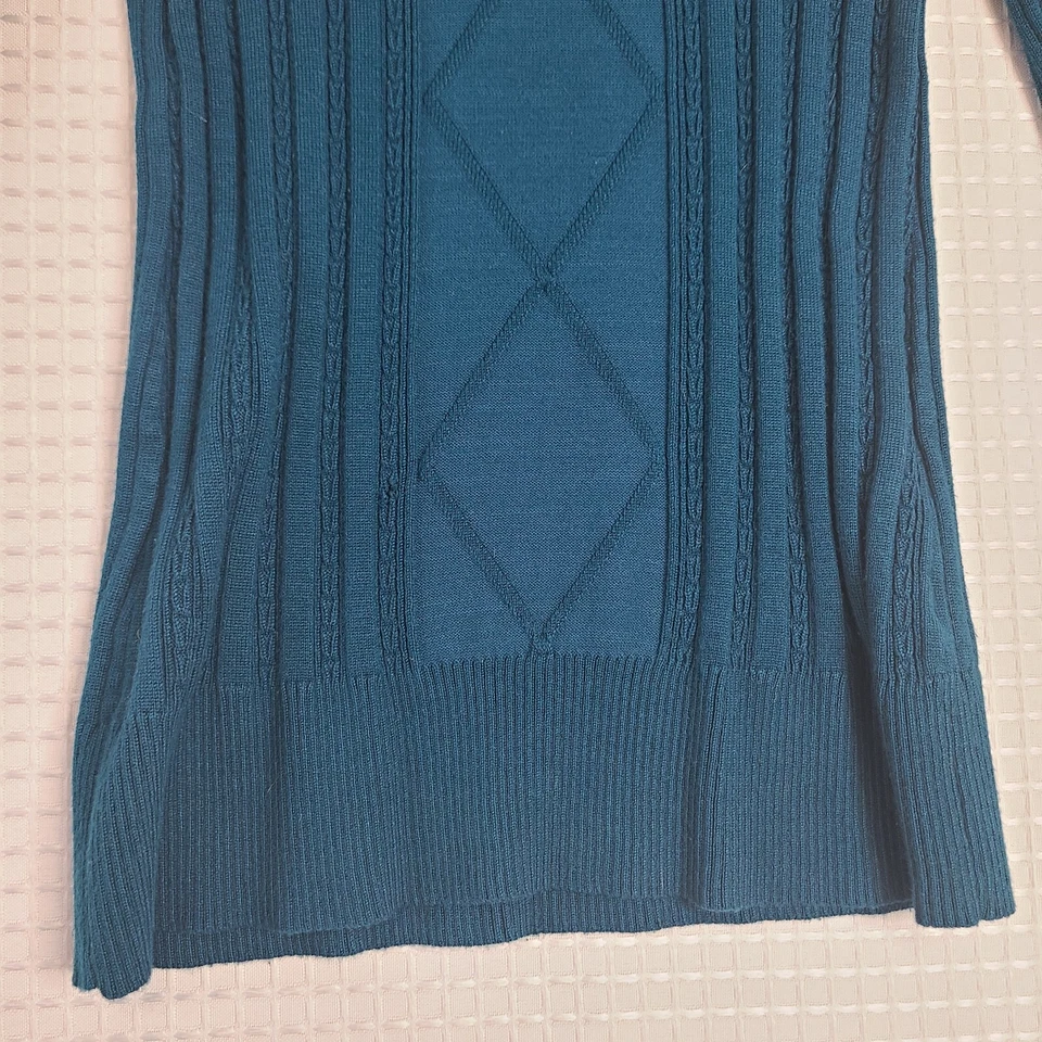 Debbie Morgan Womens Size Medium 3/4 Sleeve Fitted Knit Shirt Blue/Teal - Image 4 of 4