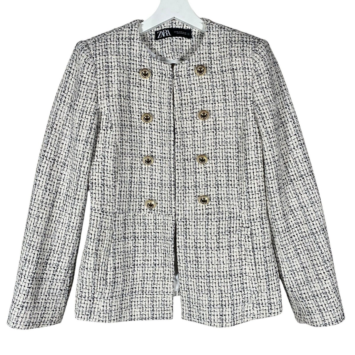 ★ZARA★ BOUCLE BUTTON JACKET New Zara Boucle Wool Blend Bomber Jacket White S XL 6318/550