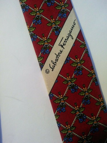 Salvatore Ferragamo Pura Seta Uomo Cravatta Rosso Stampa Floreale Italiano IN - Picture 5 of 8