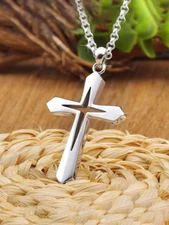 Cross inside a cross pendant necklace 925 silver plated over stainless steel