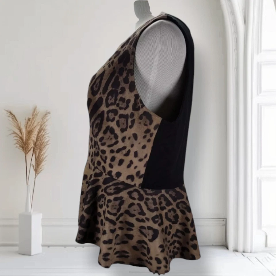 Alberto Makali Peplum Top Size 16 Cheetah Faux Suede Microfiber Blouse - Image 2 of 4