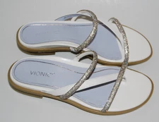 NIB Vionic Women's White Prism Sparkle Strappy Slip-On Comfort Sandal sz 6 Wide