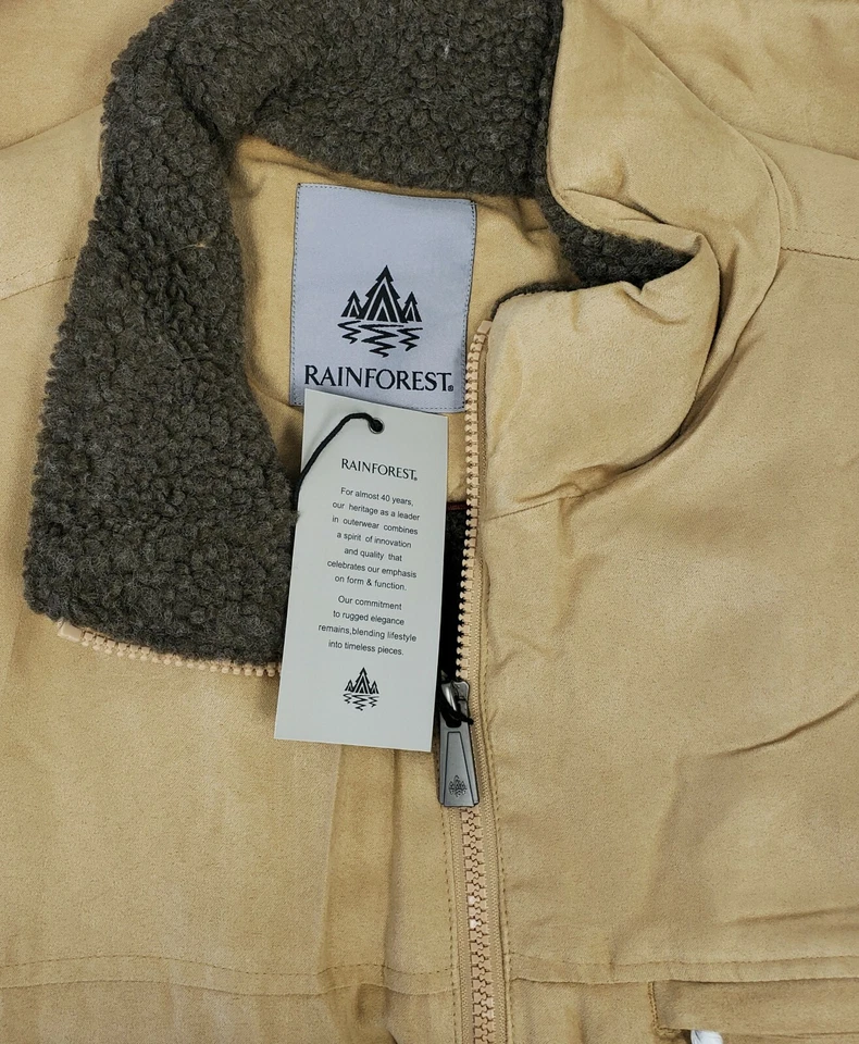 RAINFOREST Men's Micro Suede Faux Fur Sherpa Lined Vest Heritage Chamois Size L - Image 3 of 4