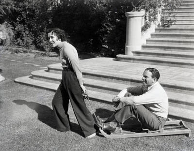 Grace Allen Pulling George Burns on Sled 1933 Photo Photo shows Gracie Allen a