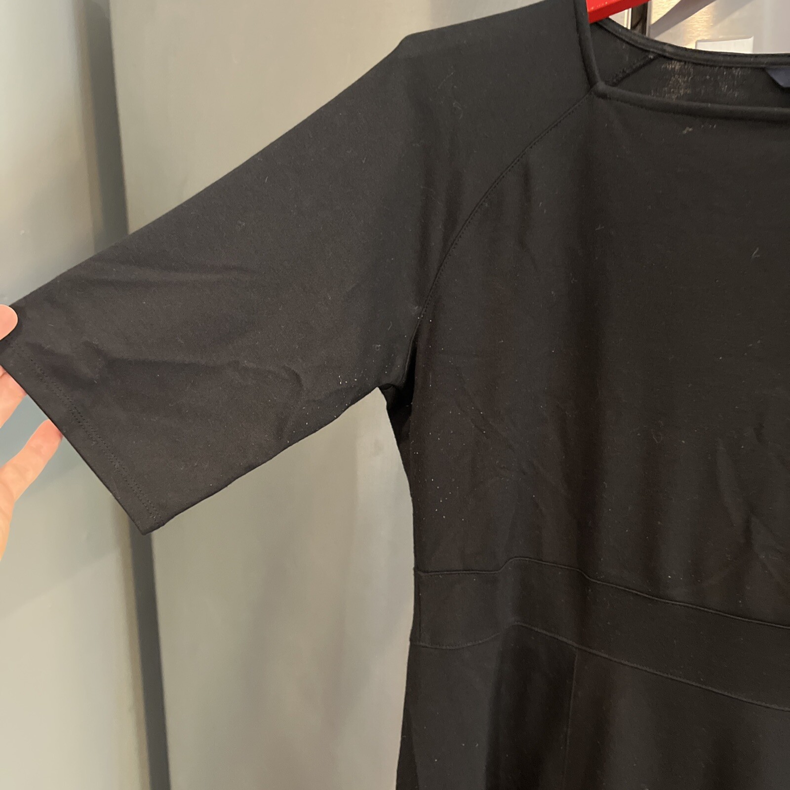 Lands' End 18 Black Dress Size 18 Short Sleeve Calf Length Flared