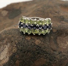 PAVE of GENUINE PERIDOT  IOLITE set in 925 STERLING SILVER RING FAST SHIPPING