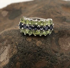 PAVE of GENUINE PERIDOT & IOLITE set in 925 STERLING SILVER RING  FAST SHIPPING 