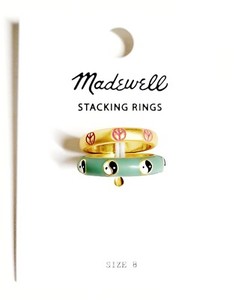 Authentic Madewell Enamel Yin Yang Stacking Ring Set Size 8 Gold Plated NH593 NWT