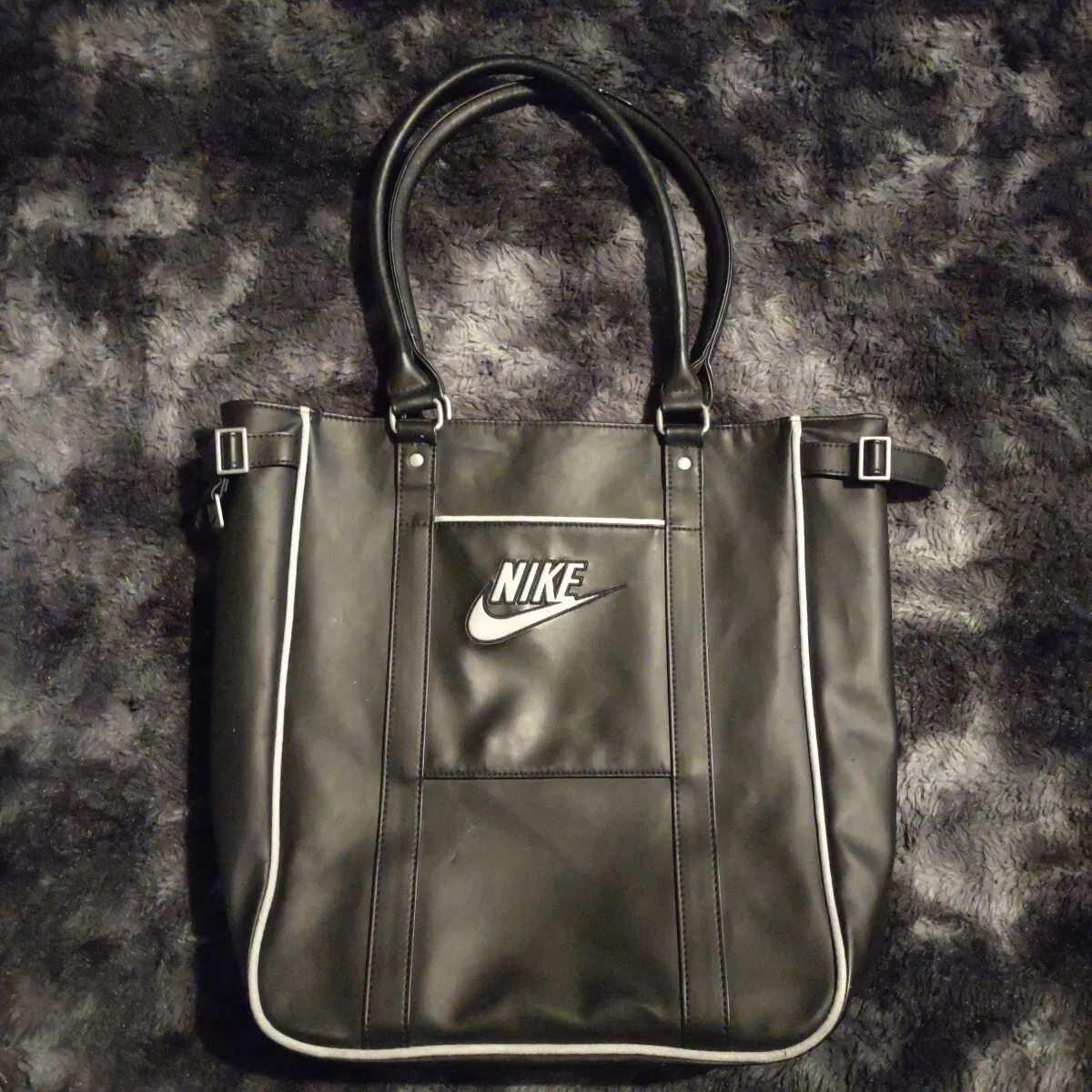 RARE VINTAGE 80 s NIKE TOTE HANDBAG BLACK WHITE GRAY VTG