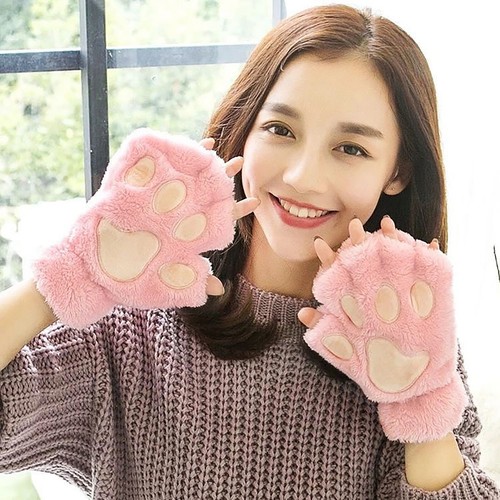 Cat Paw Gloves Durable Plush Cat Paw Fingerless Faux Fur Gloves (Pink) |  eBay