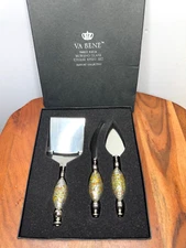 NIB Va Bene Murano Glass 3 Piece Cheese Knife Set Passport Collection