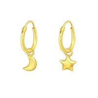 Kinder Creolen MäDchen Ohrringe 925 Silber Gold Mond & Stern Geschenk Nikolaus
