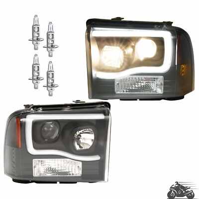 For 2005-2007 Ford F250 F350 F-450 Super Duty LED Black Projector Headlights