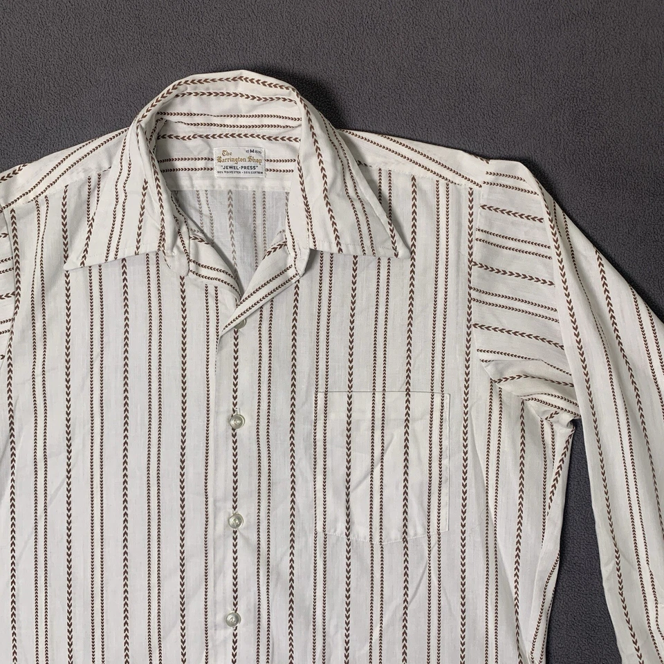 Camisa De Colección The Barrington Shop M 15.5 Off White Brown Jewel Press AOP AÑOS 70 Foto 2 de 4
